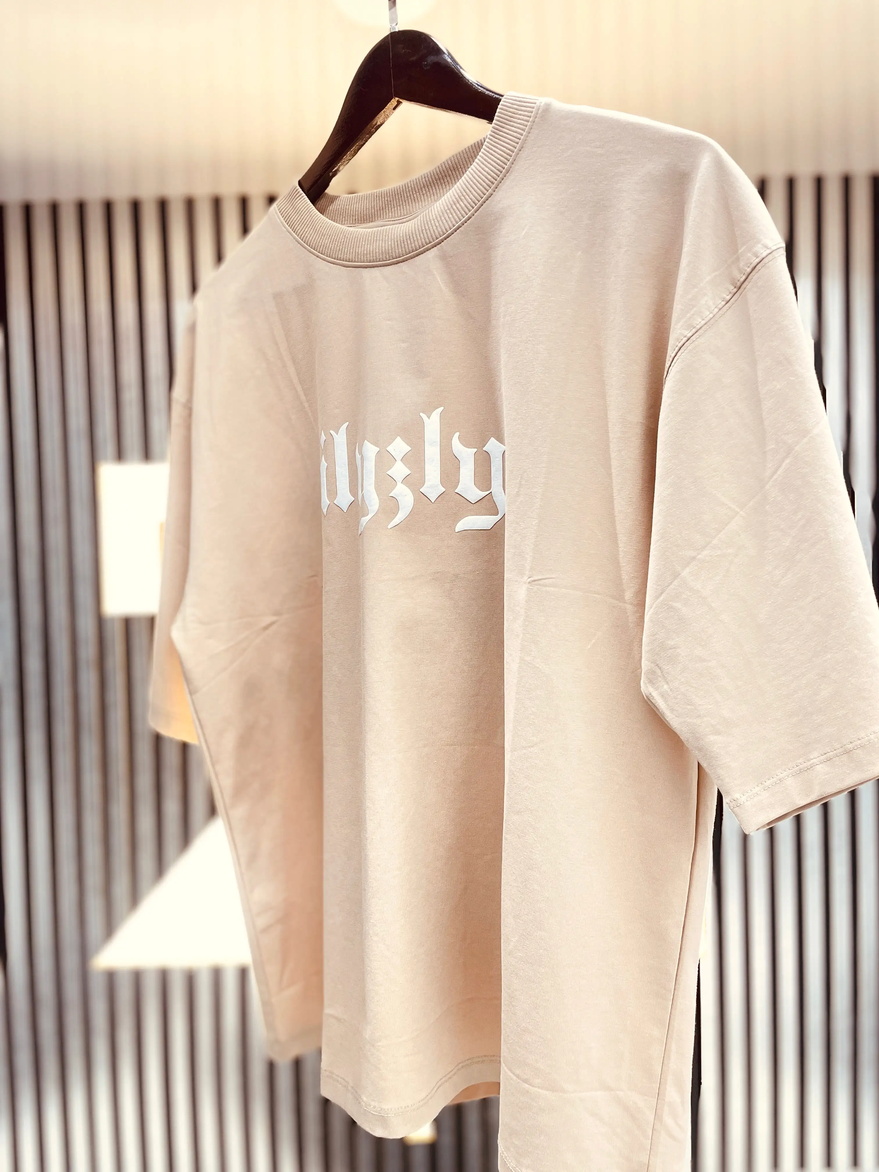 cream street style back printed drop shoulder t shirt