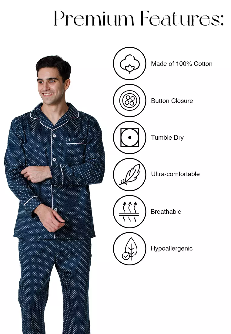 DE LUCCA De Lucca Mens Cotton Long Pajama Set