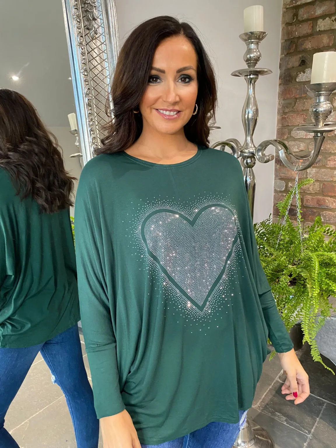 Diamante Heart Top Heather