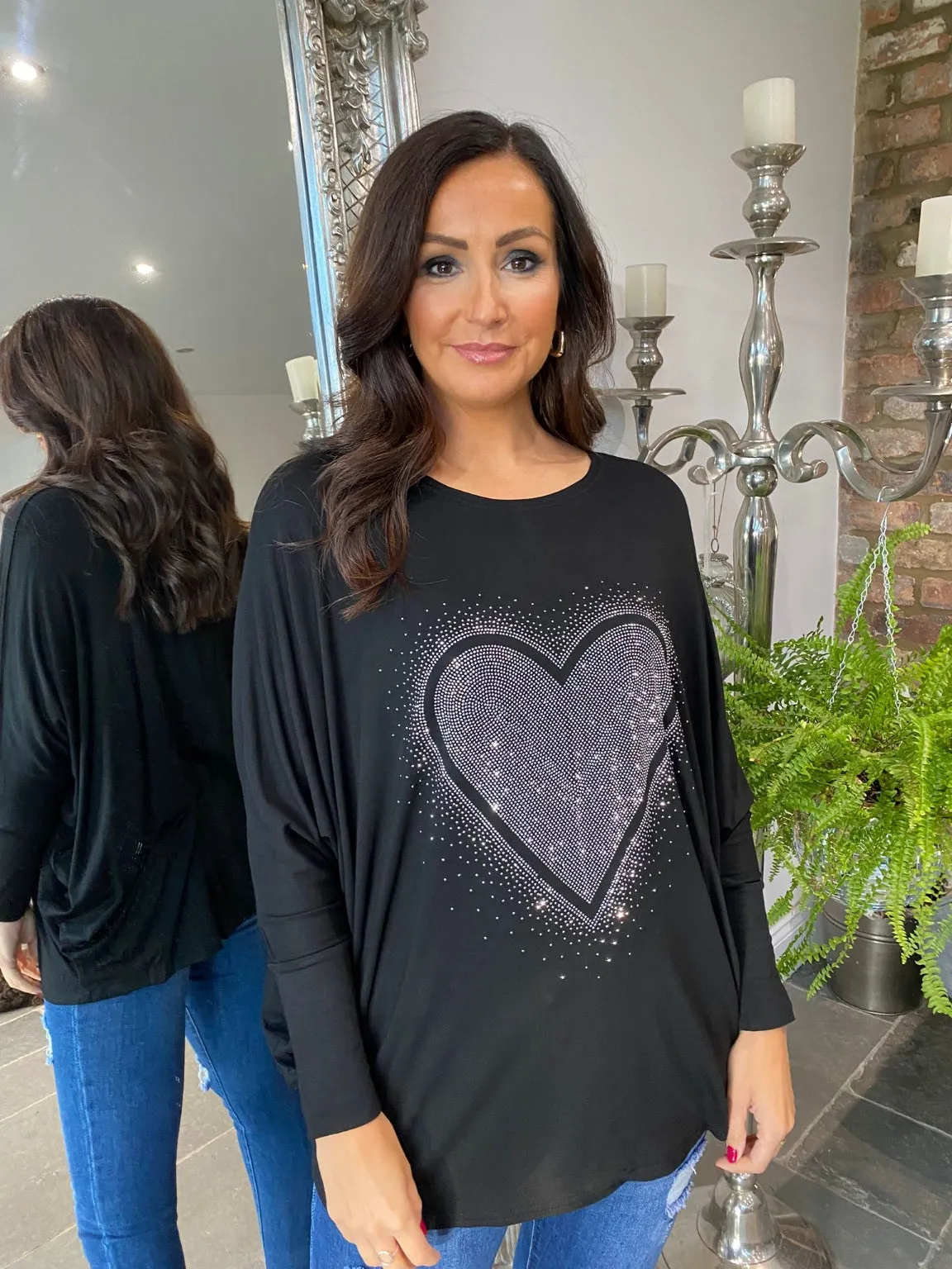 Diamante Heart Top Heather