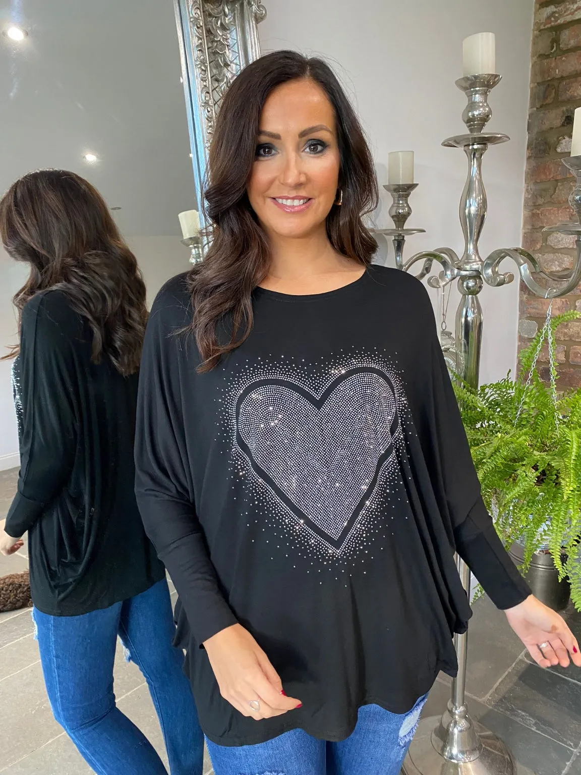 Diamante Heart Top Heather