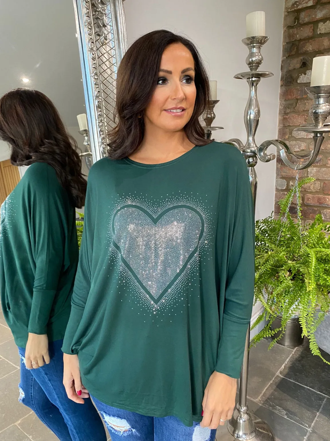 Diamante Heart Top Heather