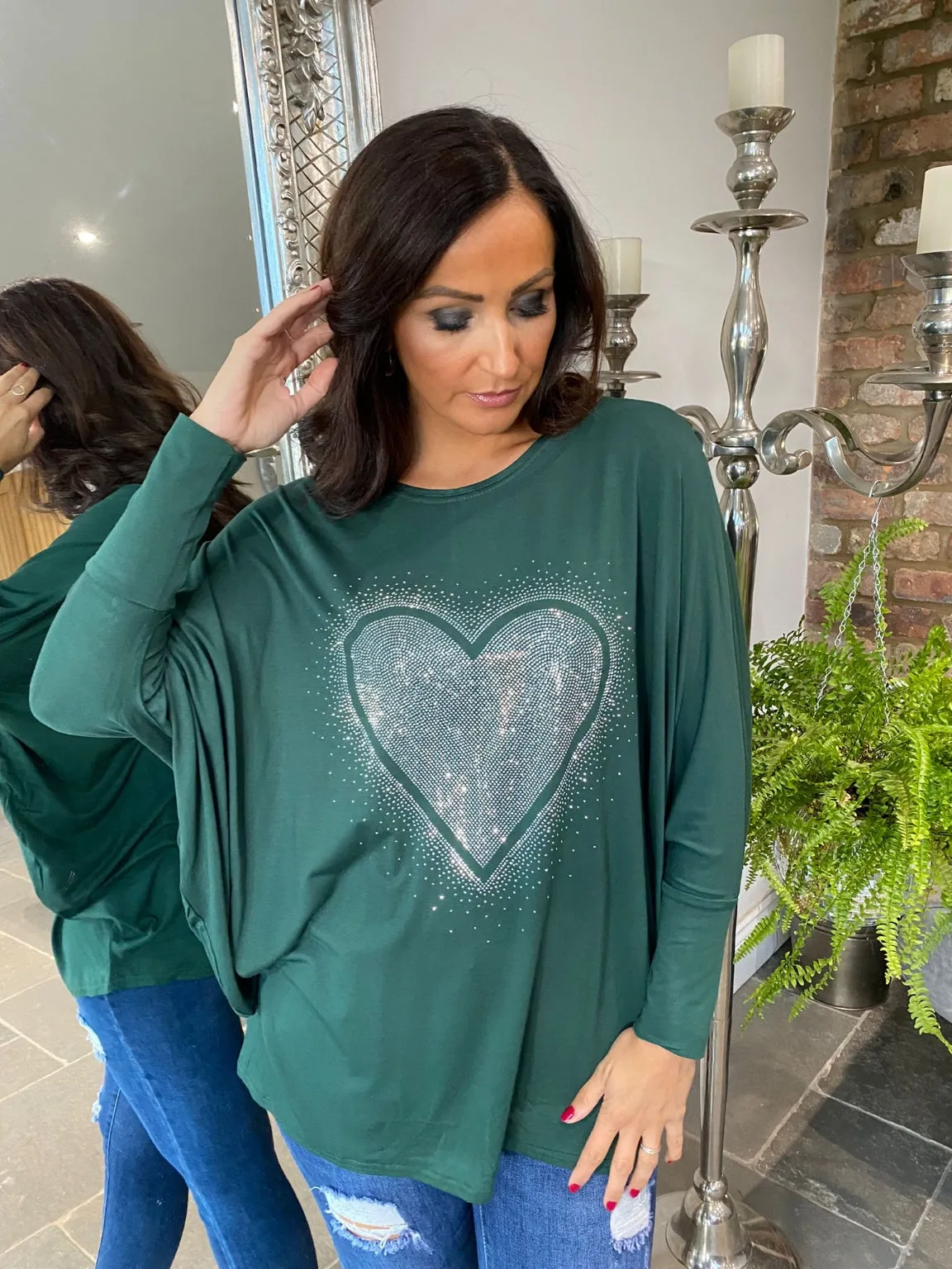 Diamante Heart Top Heather