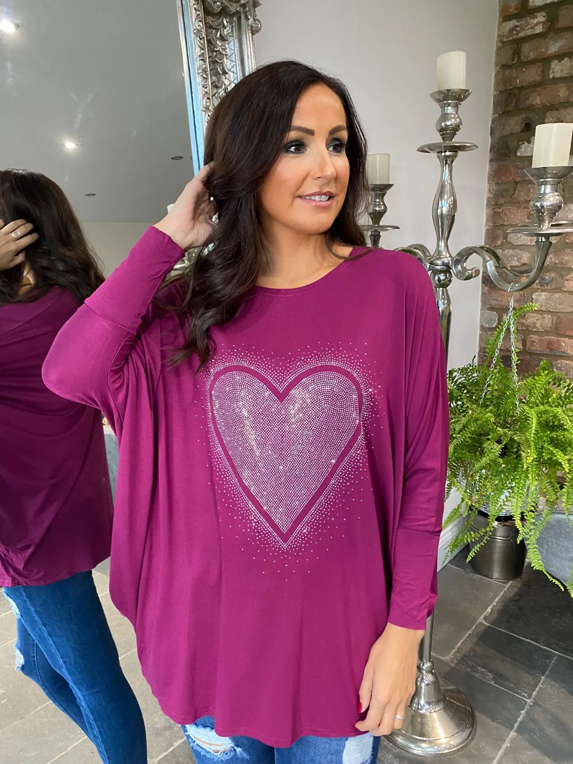 Diamante Heart Top Heather