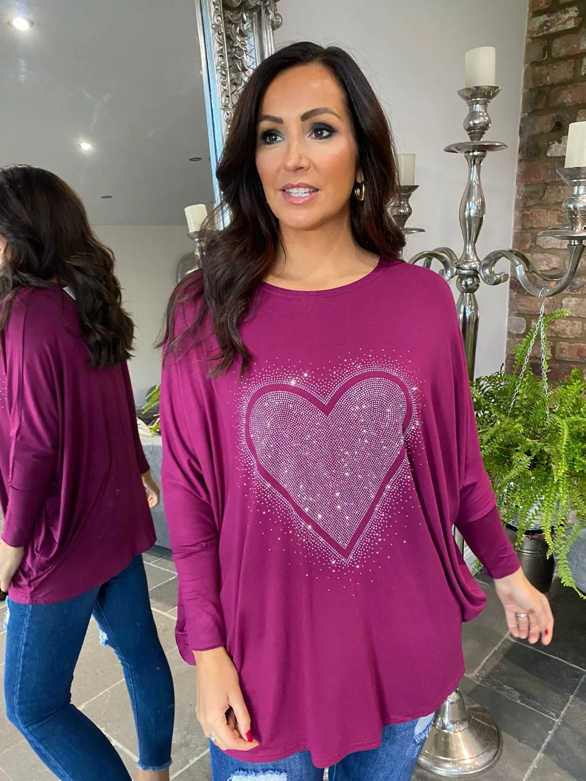 Diamante Heart Top Heather