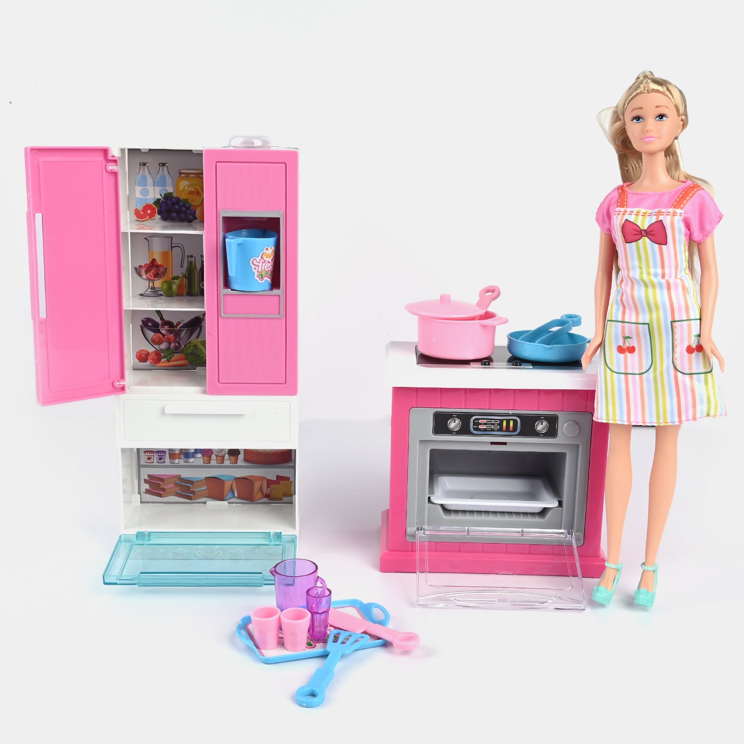 Doll With Kitchen Play Set For Girls