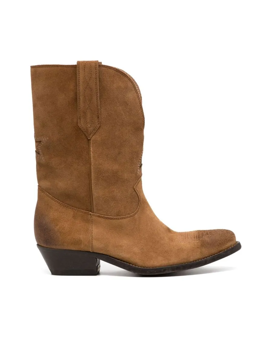 Embossed Suede Cuban Heel Boots