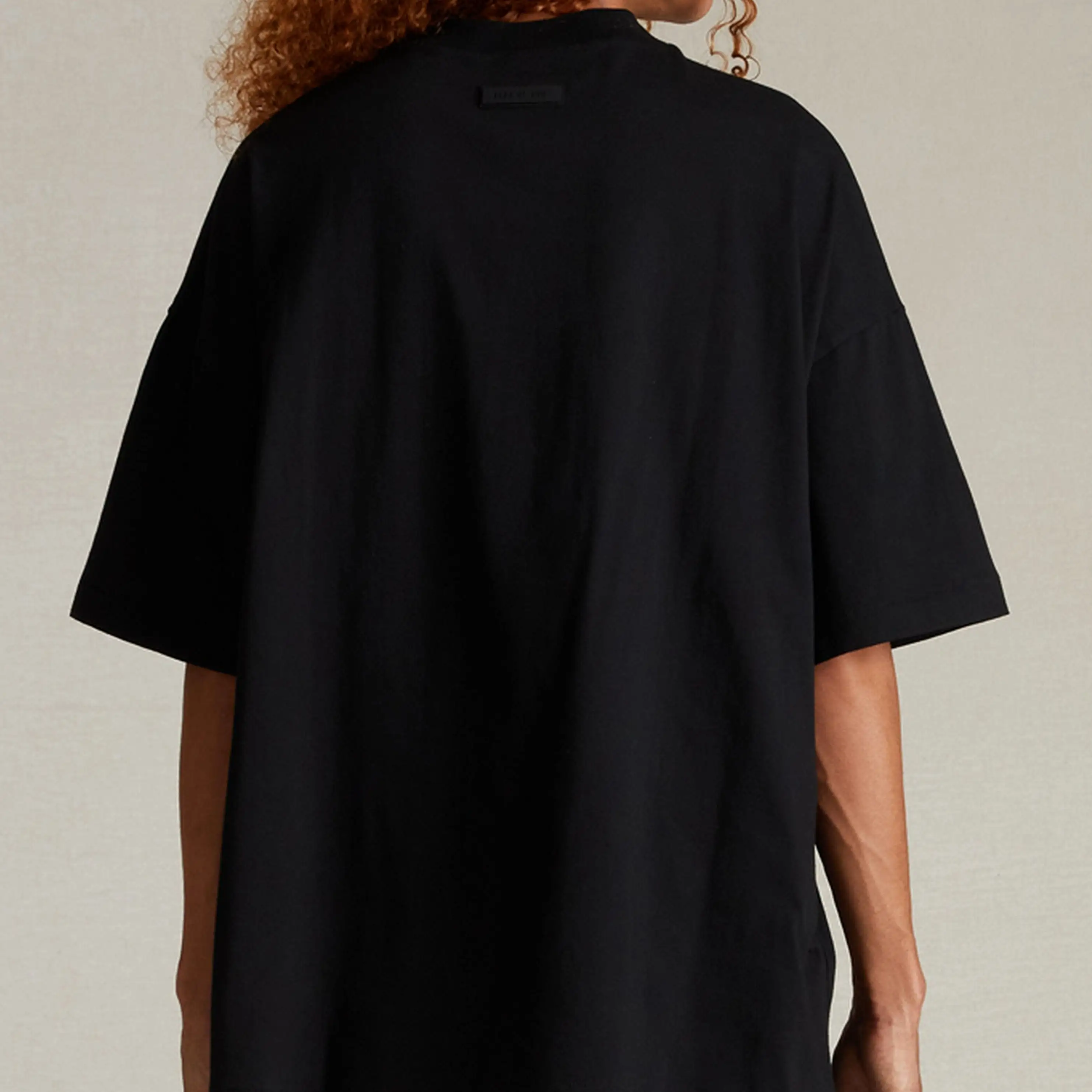 Fear of God Essentials Applique Box Logo Drop Shoulder Tee Black (Oversized)