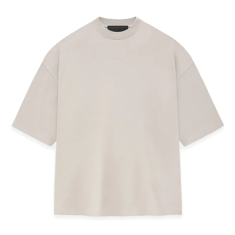 Fear of God Essentials Applique Logo Drop Shoulder Tee Silver Cloud (Oversized)