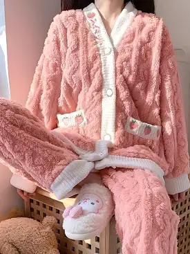 Fruit Plush Pink Fleece Pajama Set