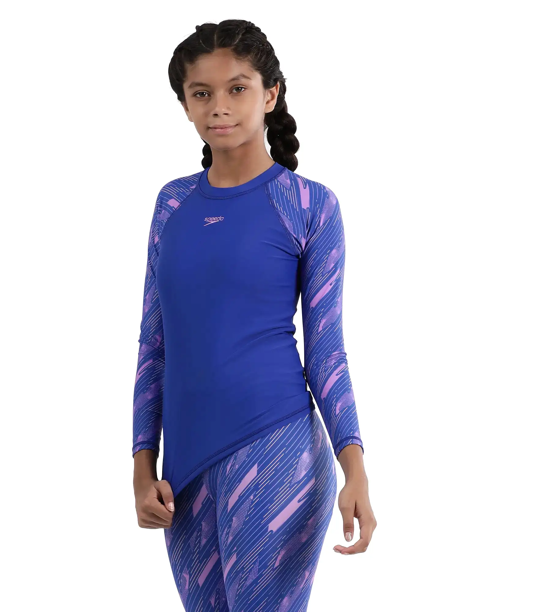 Girl's Endurance Hyperboom Long Sleeve Suntop - True Cobalt  &  Sweet Purple