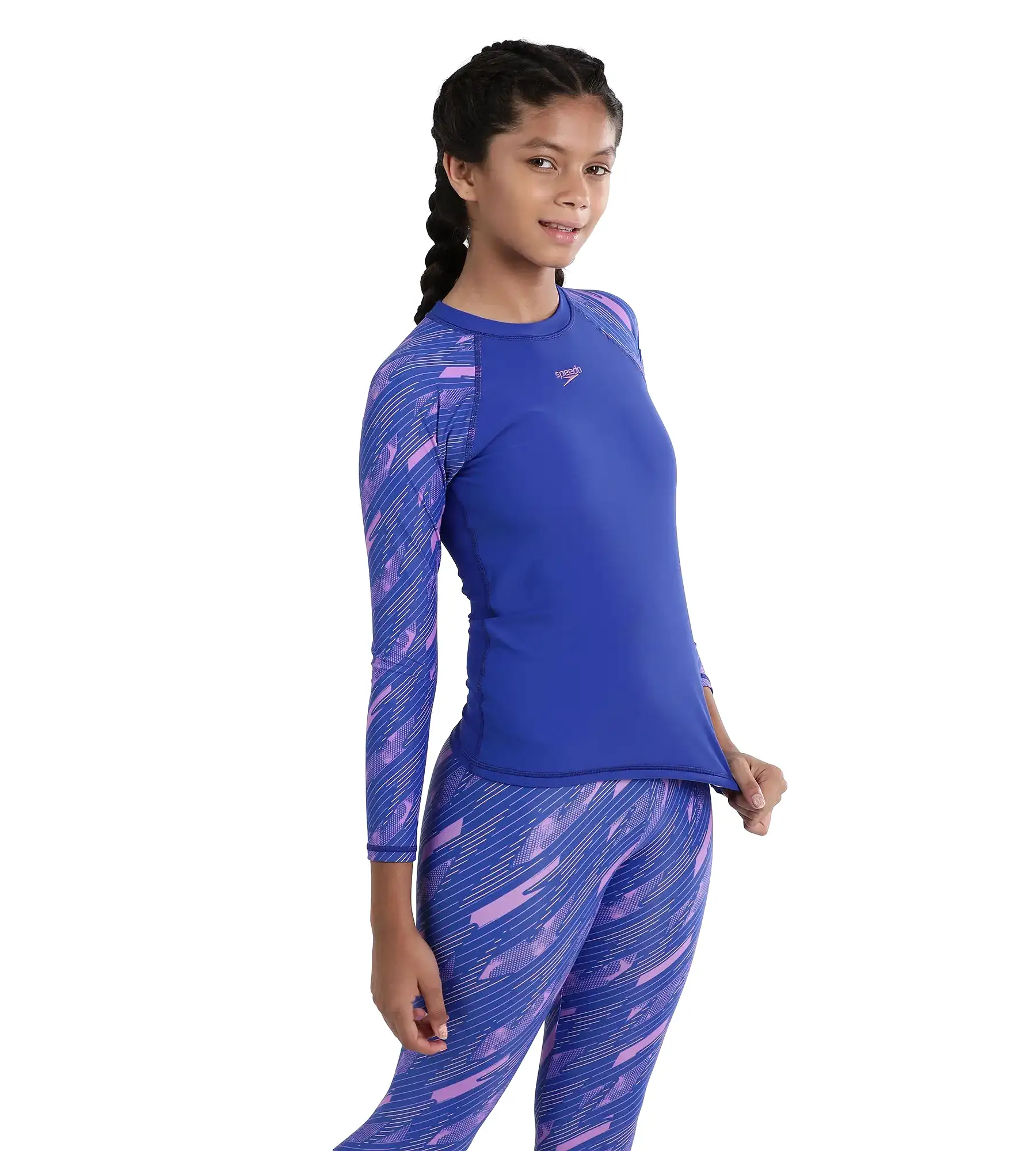 Girl's Endurance Hyperboom Long Sleeve Suntop - True Cobalt  &  Sweet Purple