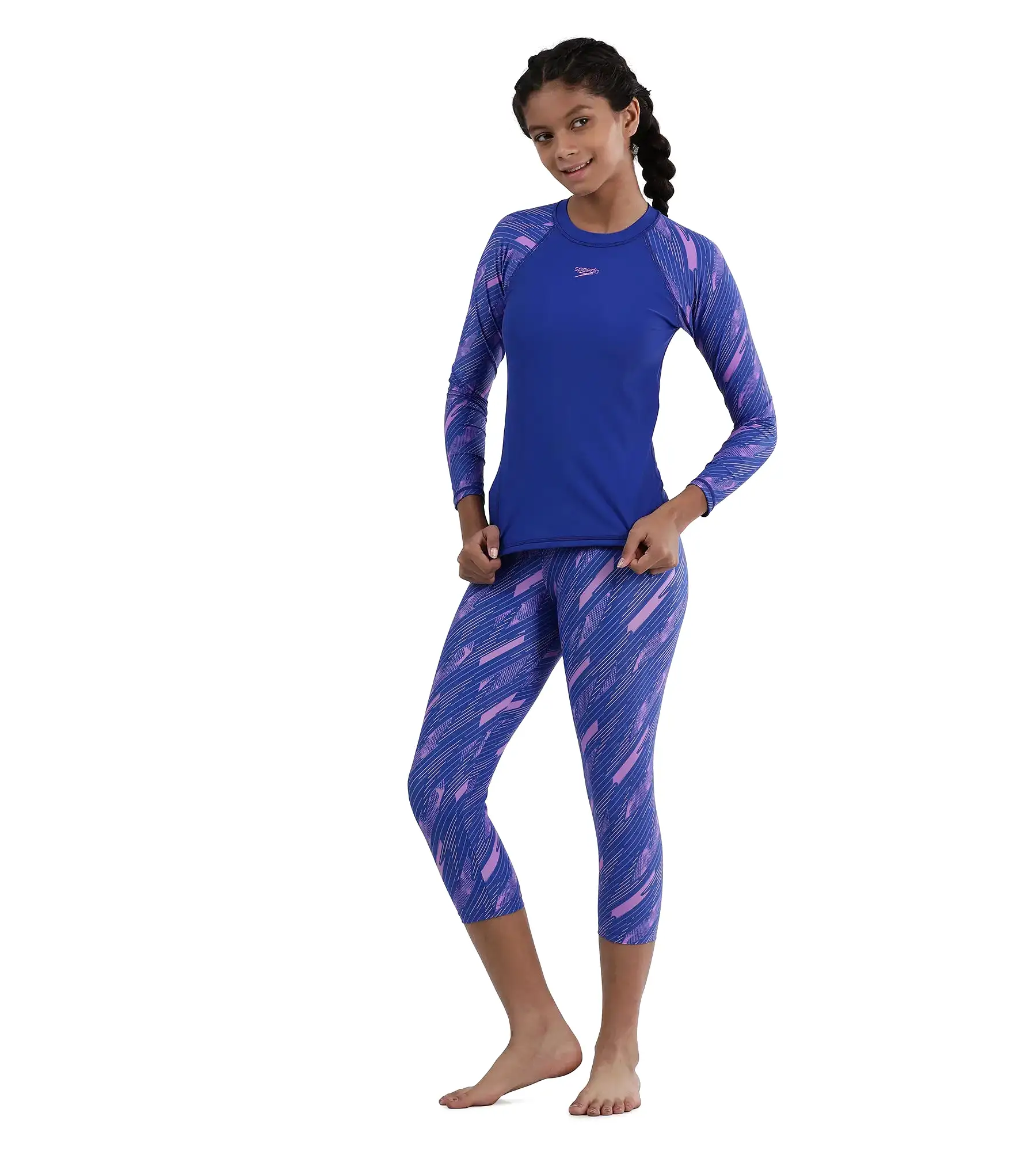 Girl's Endurance Hyperboom Long Sleeve Suntop - True Cobalt  &  Sweet Purple