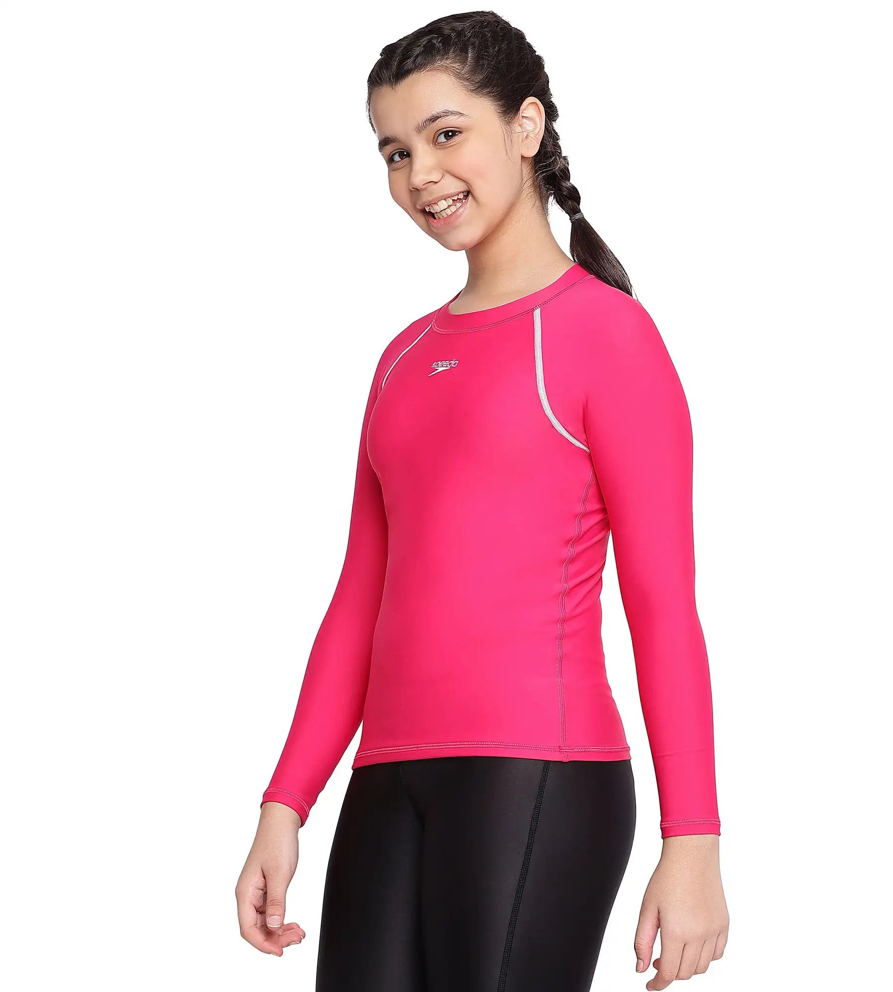 Girl's Endurance Solid Long Sleeve Suntop - Cherry & White