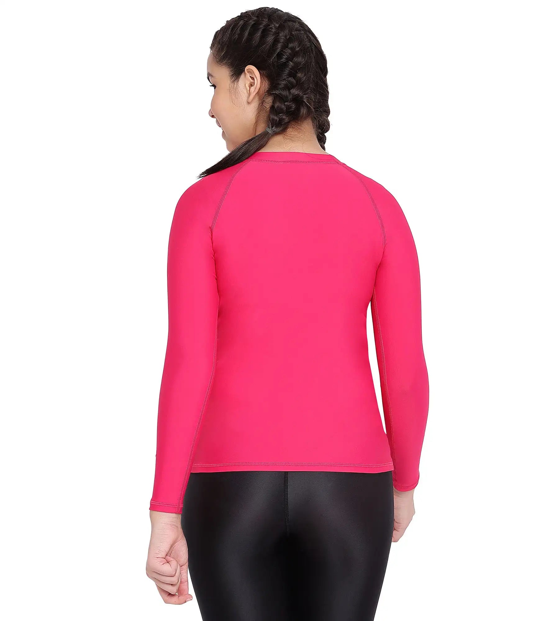 Girl's Endurance Solid Long Sleeve Suntop - Cherry & White