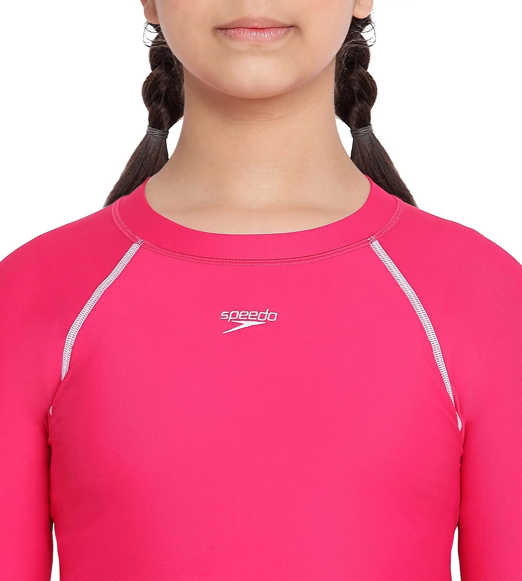 Girl's Endurance Solid Long Sleeve Suntop - Cherry & White