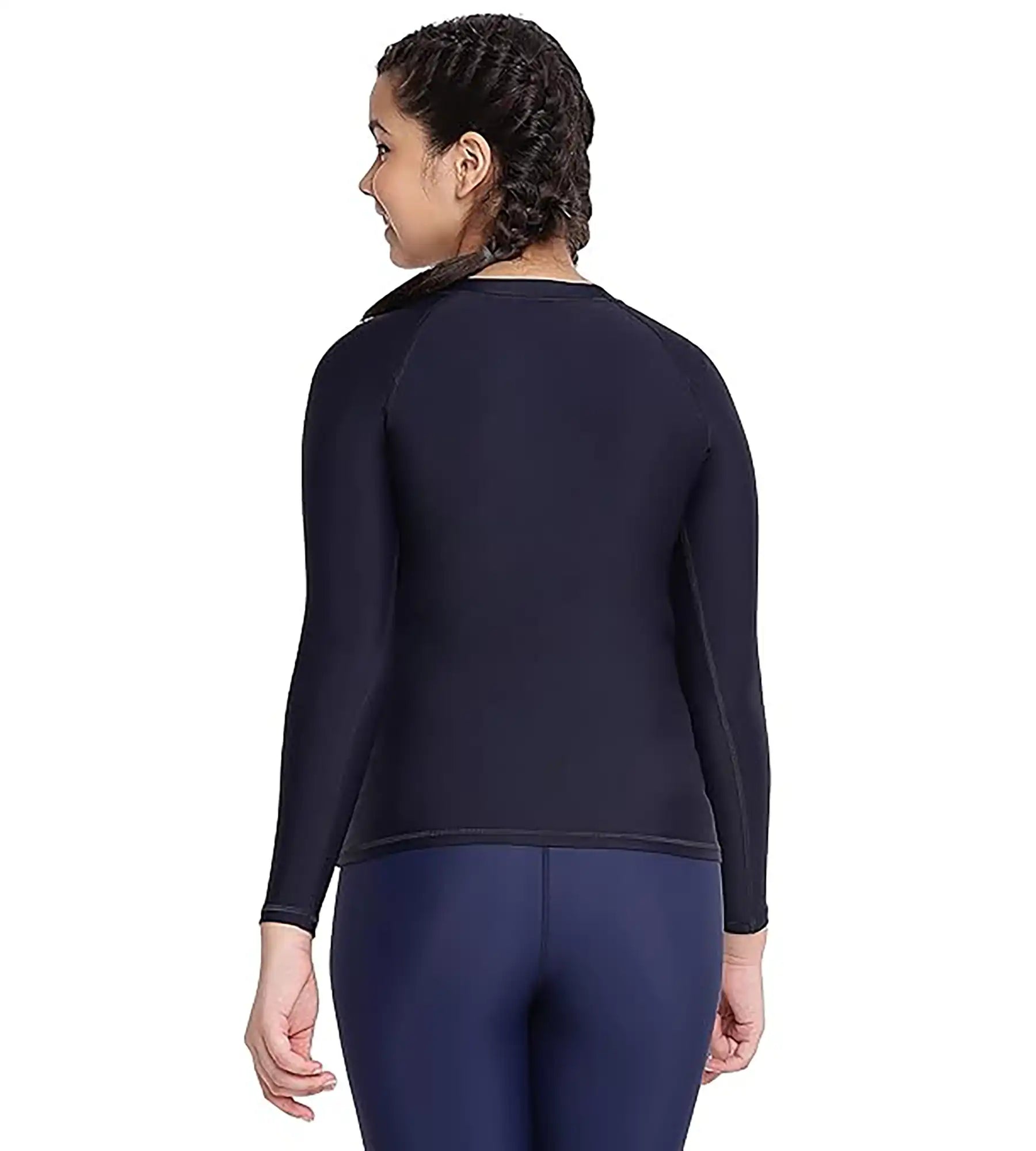 Girl's Endurance Solid Long Sleeve Suntop - True Navy  &  Spritz