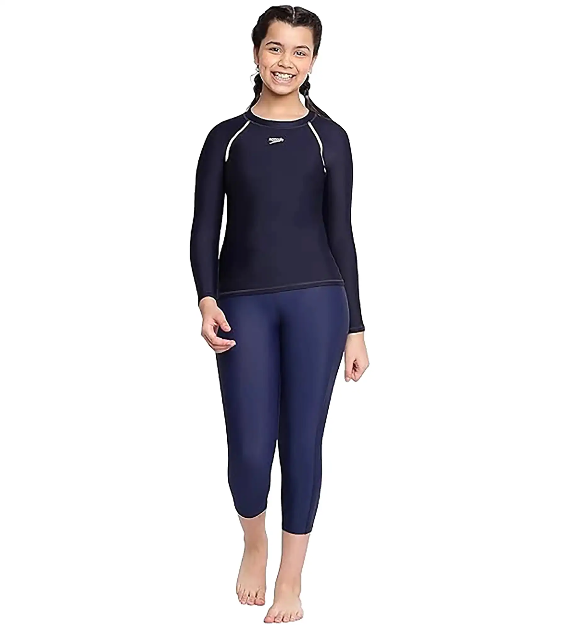 Girl's Endurance Solid Long Sleeve Suntop - True Navy  &  Spritz