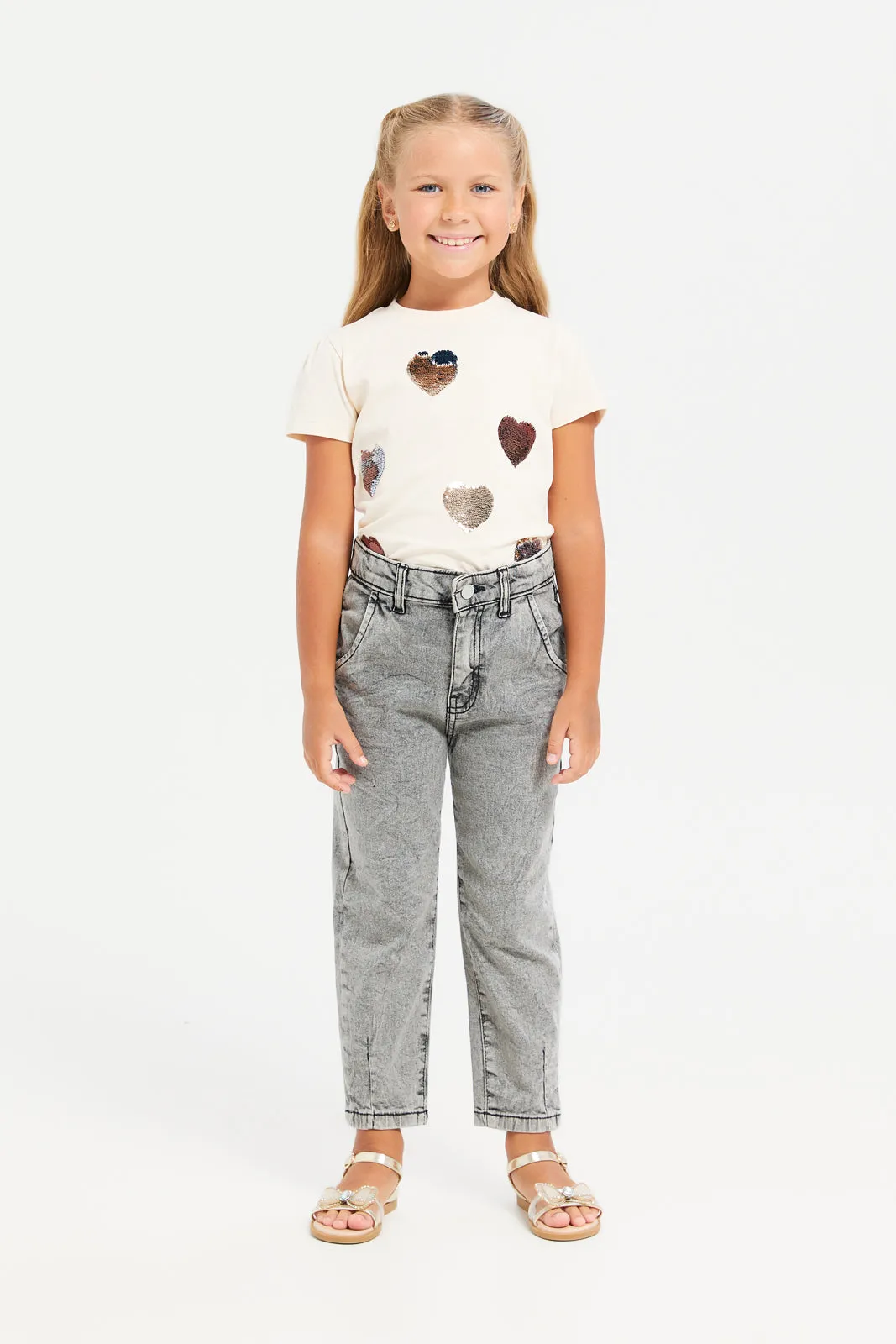 Girls Grey Baggy Fit Denim Jeans