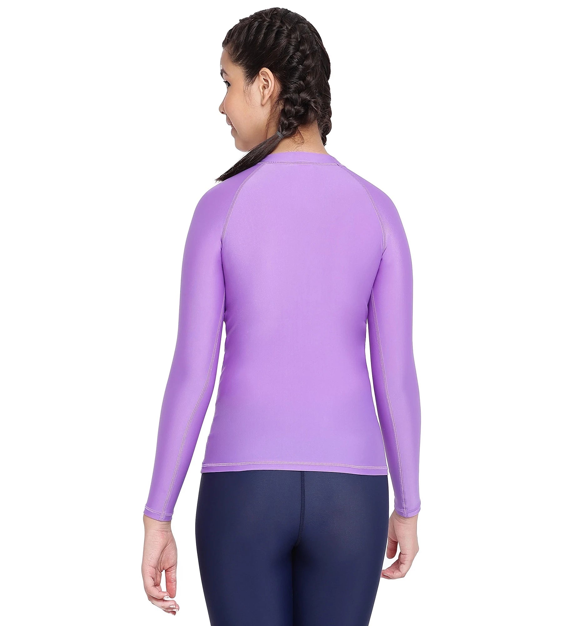 Girl's Solid Long Sleeve Suntop - Miami Lilac  &  White