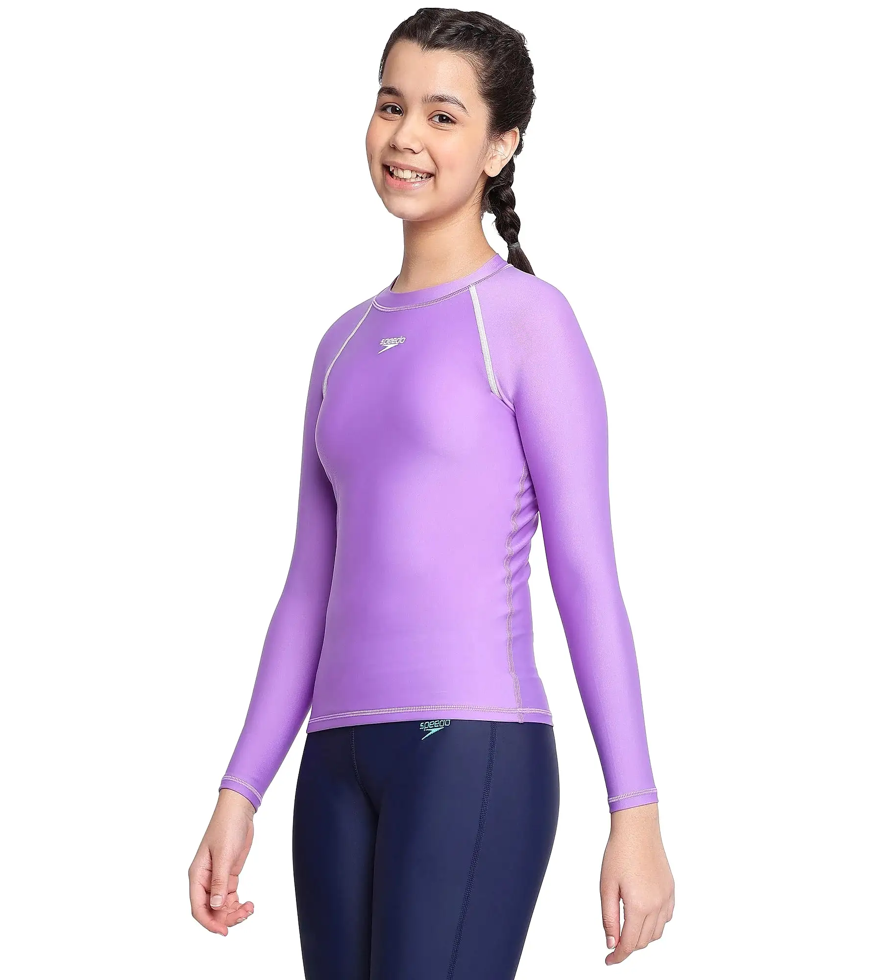 Girl's Solid Long Sleeve Suntop - Miami Lilac  &  White