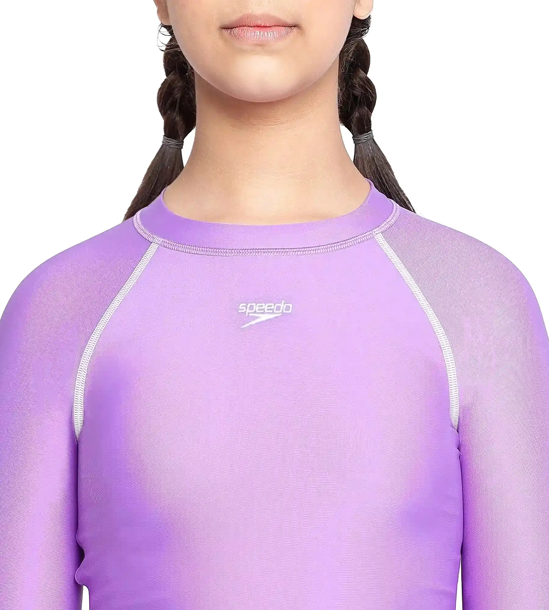 Girl's Solid Long Sleeve Suntop - Miami Lilac  &  White