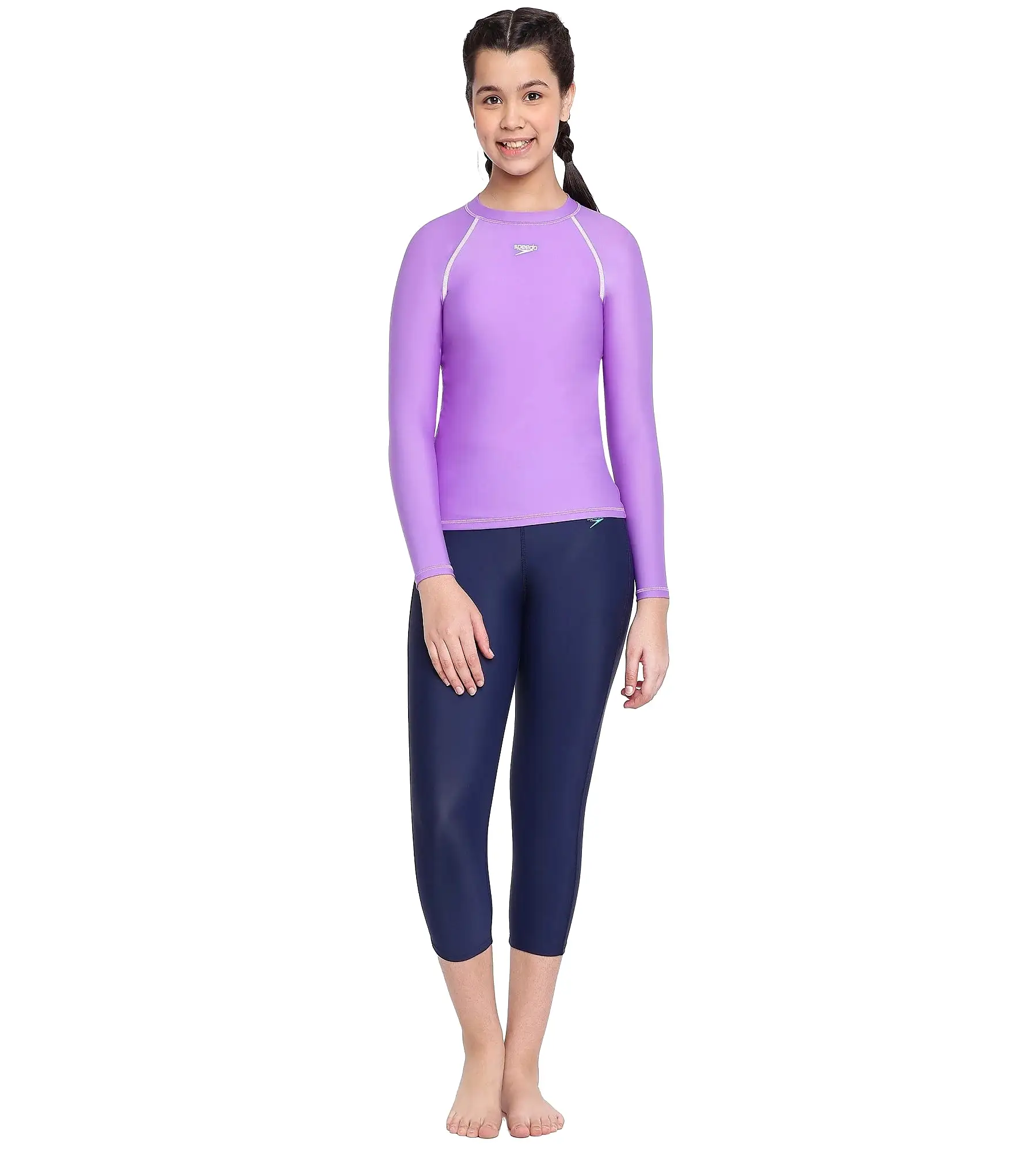 Girl's Solid Long Sleeve Suntop - Miami Lilac  &  White