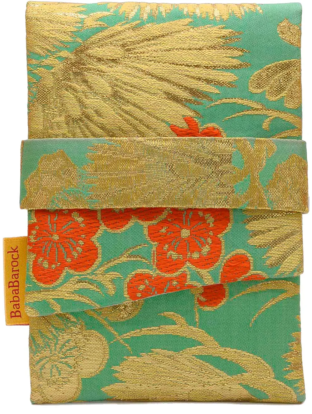 Golden Pine Leaves & Orange Blossoms - Japanese vintage silk foldover pouch