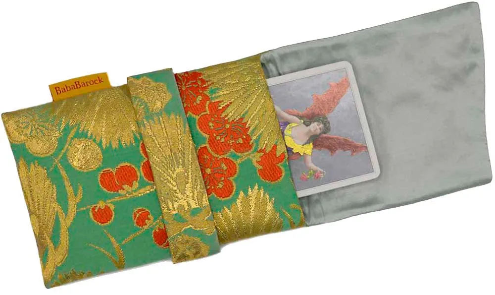 Golden Pine Leaves & Orange Blossoms - Japanese vintage silk foldover pouch