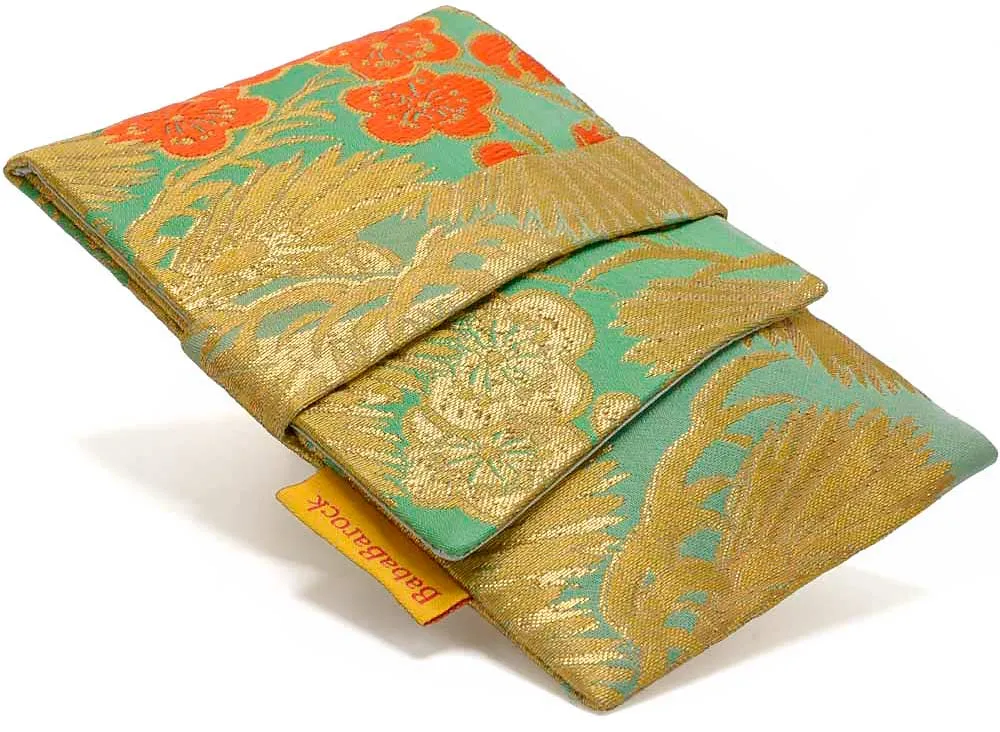 Golden Pine Leaves & Orange Blossoms - Japanese vintage silk foldover pouch