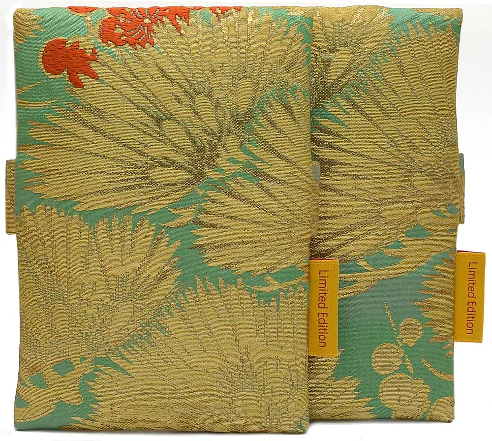 Golden Pine Leaves & Orange Blossoms - Japanese vintage silk foldover pouch