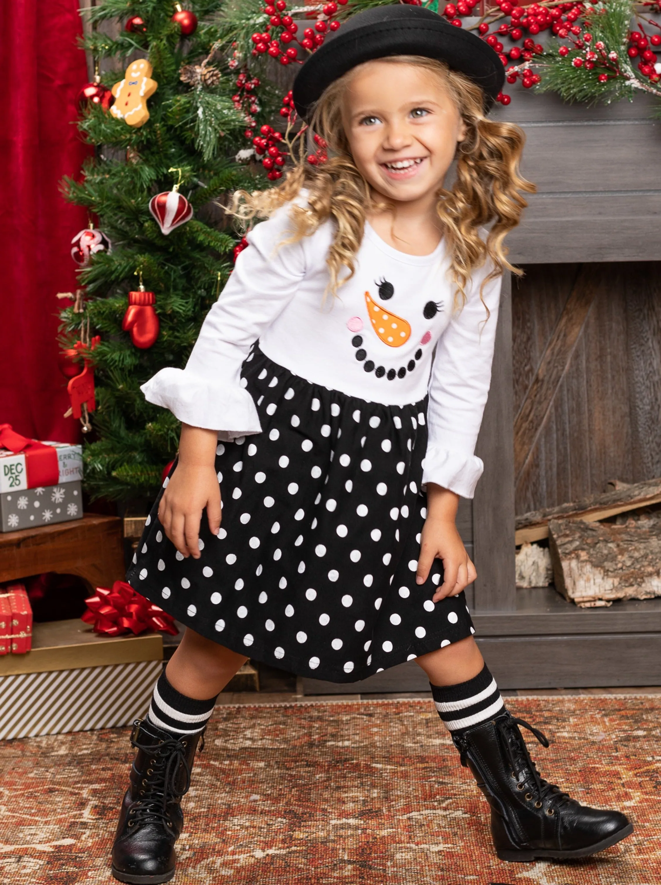 Happy Snowman Polka Dot Dress