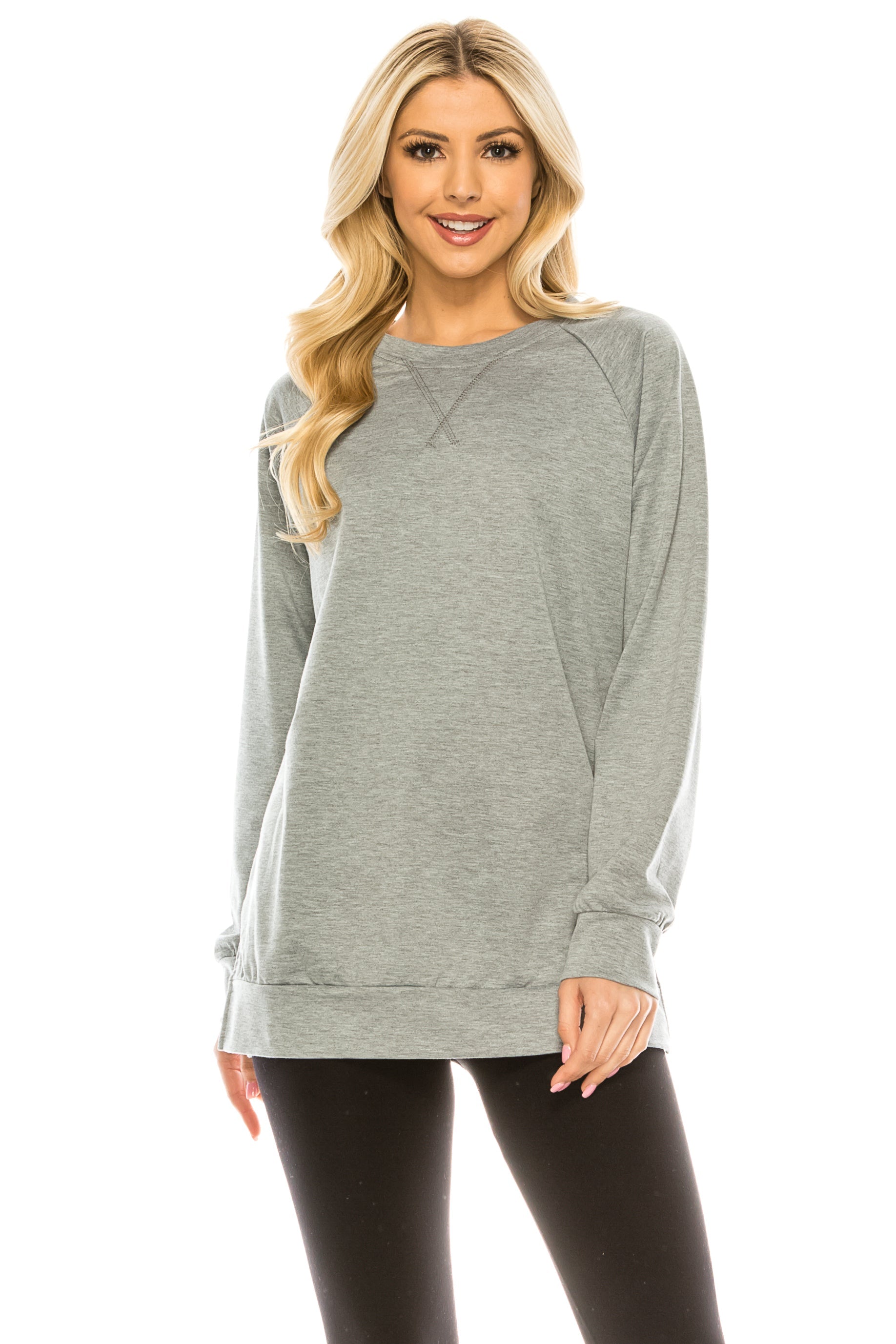 Haute Edition Women's Colorblock and Solid Spring Crewneck Raglan Tee With Plus