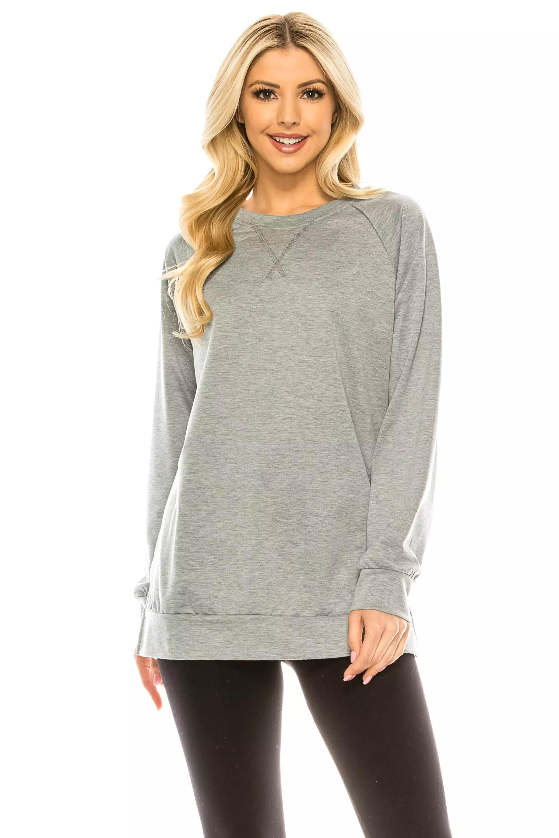 Haute Edition Women's Colorblock and Solid Spring Crewneck Raglan Tee With Plus