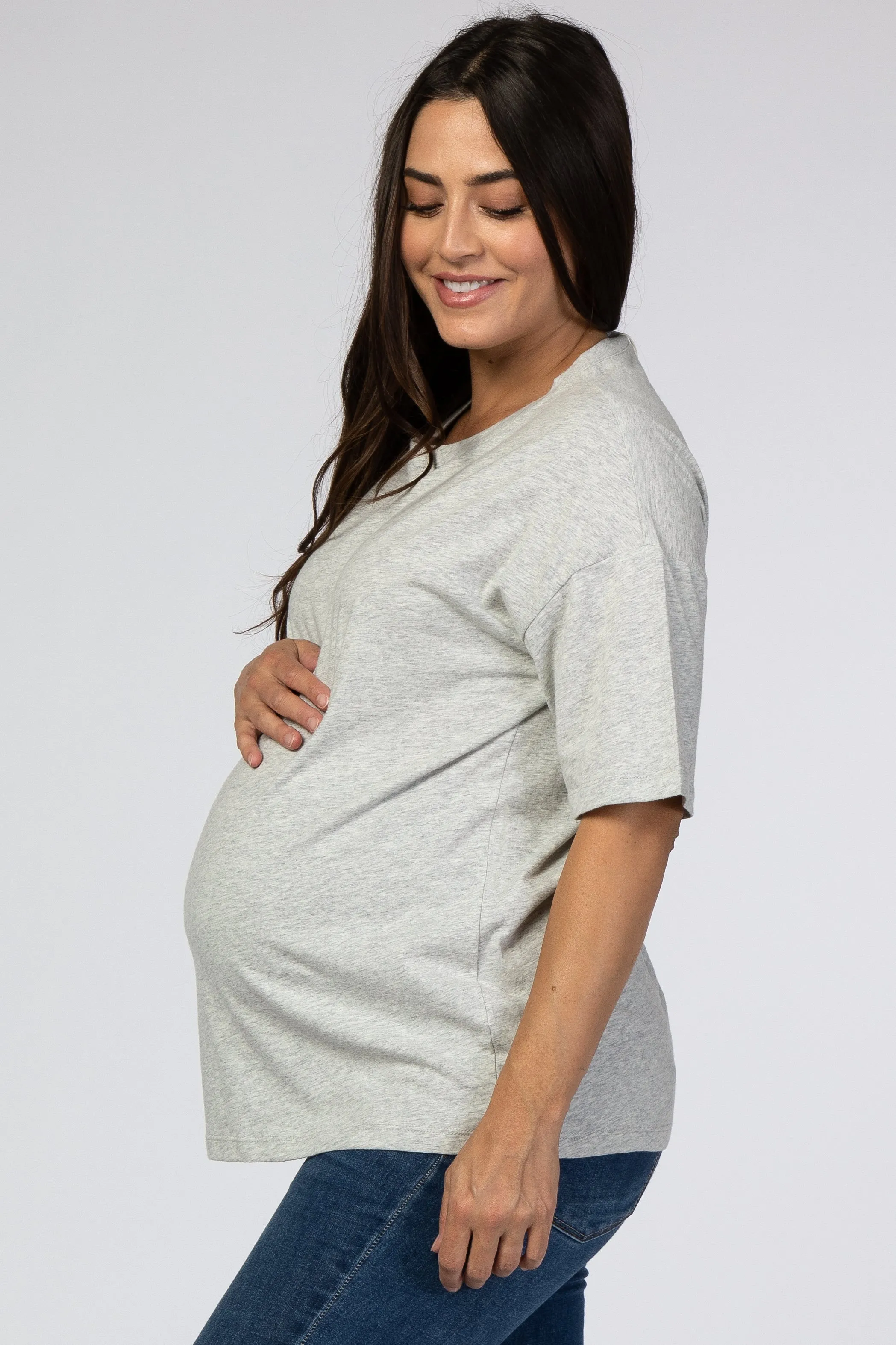 Heather Grey Basic Short Sleeve Maternity Tee