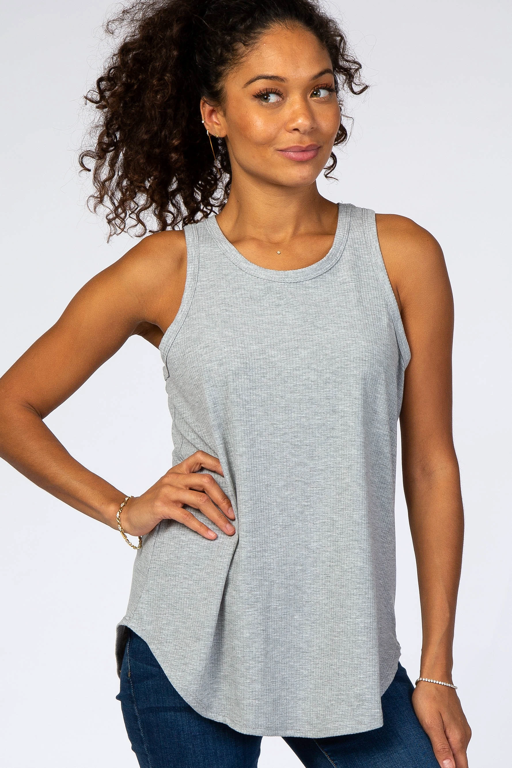 Heather Grey Ribbed Sleeveless Top