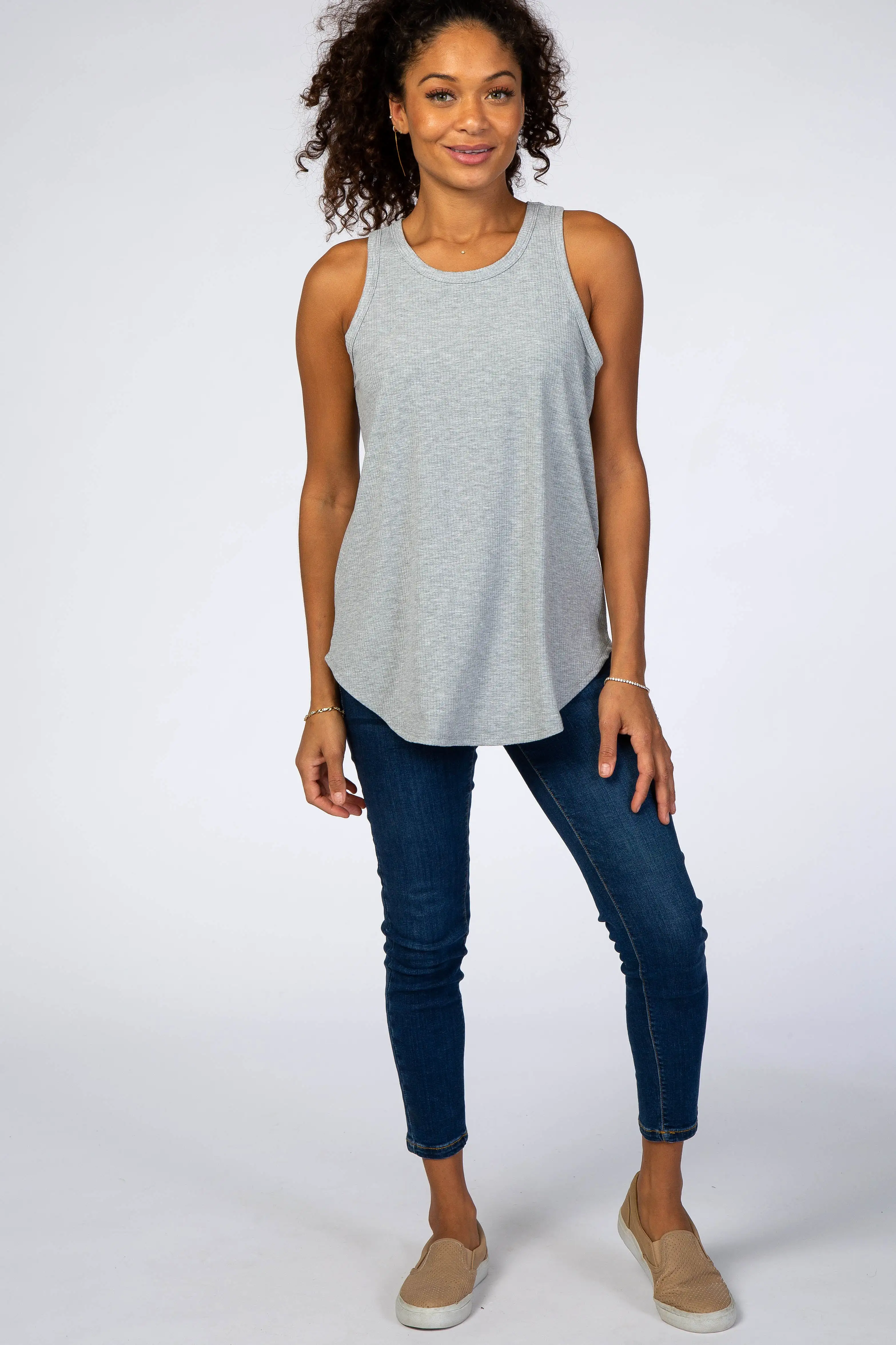 Heather Grey Ribbed Sleeveless Top