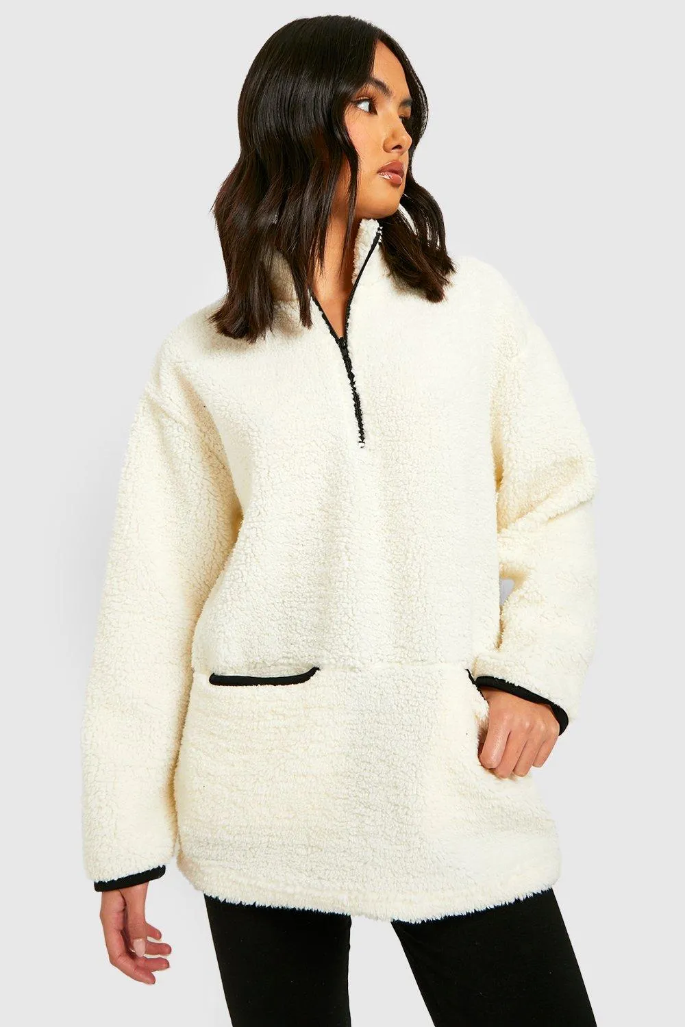 Hoodies & Sweatshirts | Borg Contrast Half Zip Sweater | boohoo