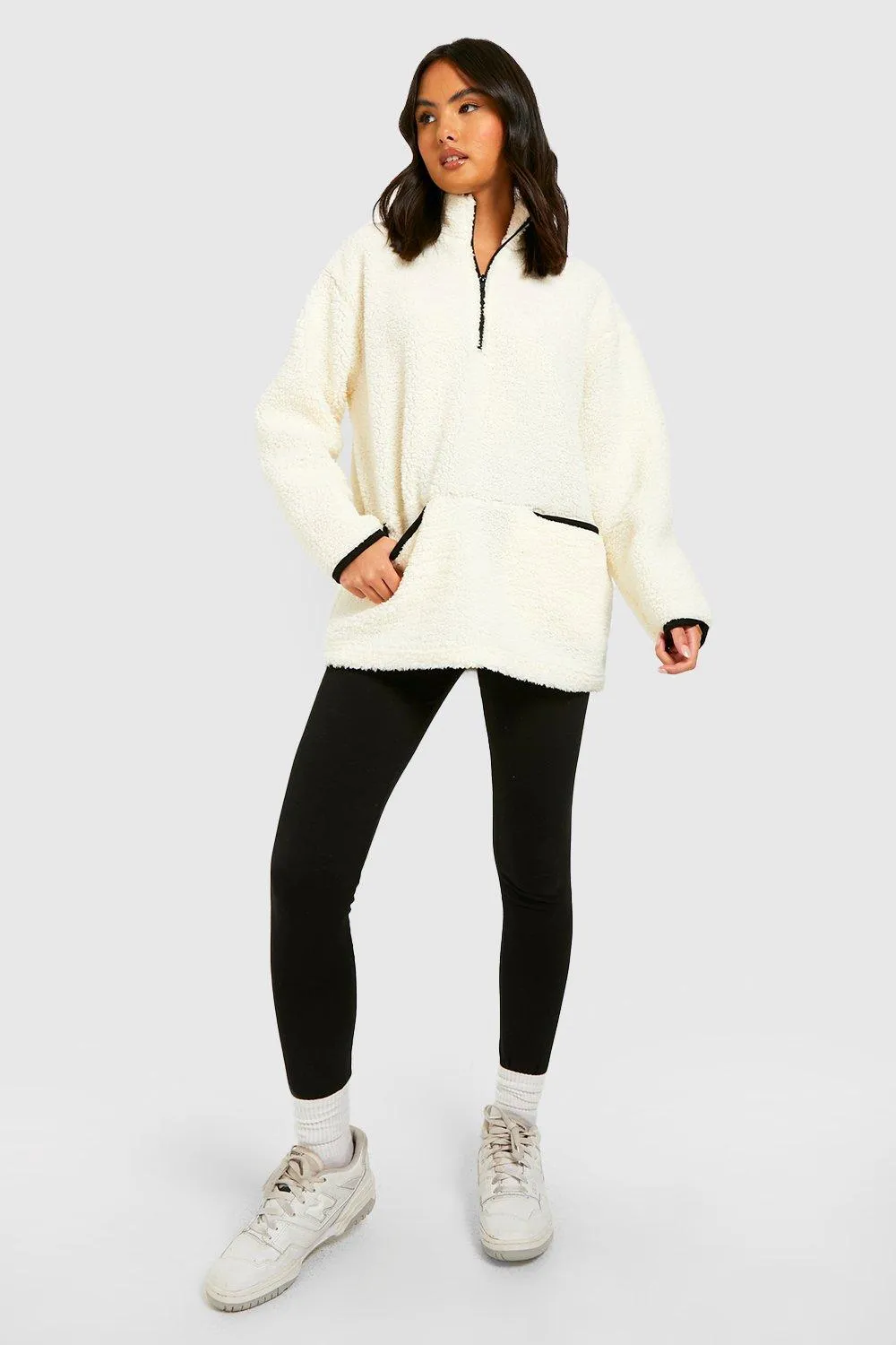 Hoodies & Sweatshirts | Borg Contrast Half Zip Sweater | boohoo