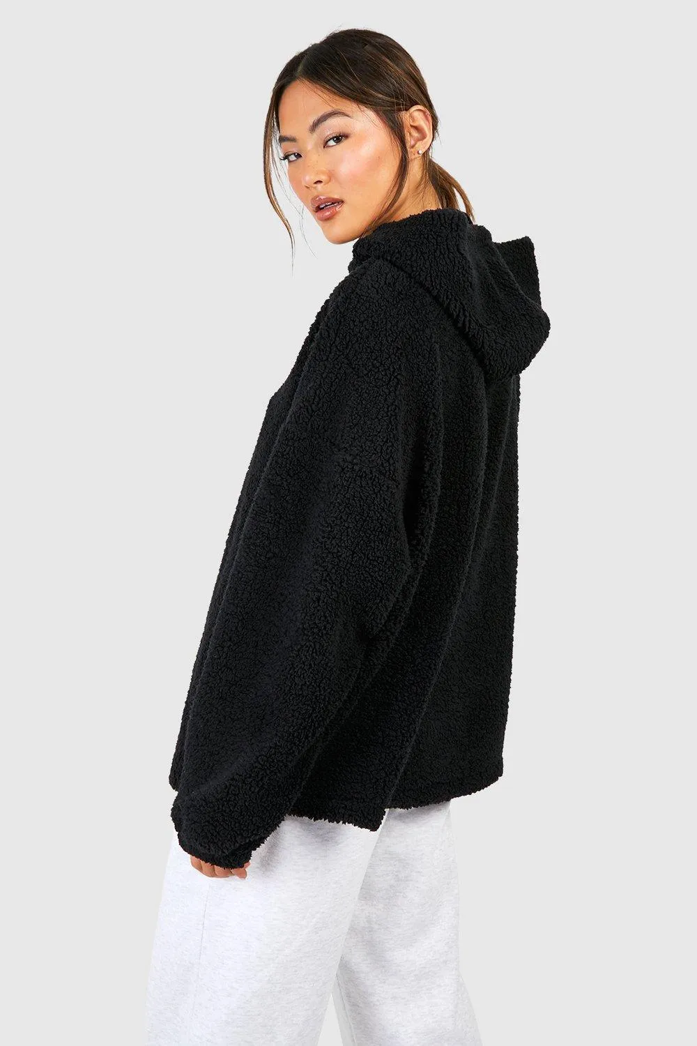 Hoodies & Sweatshirts | Borg Oversized Half Zip Hoodie | boohoo