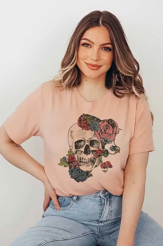 HORROR FALL FLOWERS GRAPHIC TEE PLUS SIZE