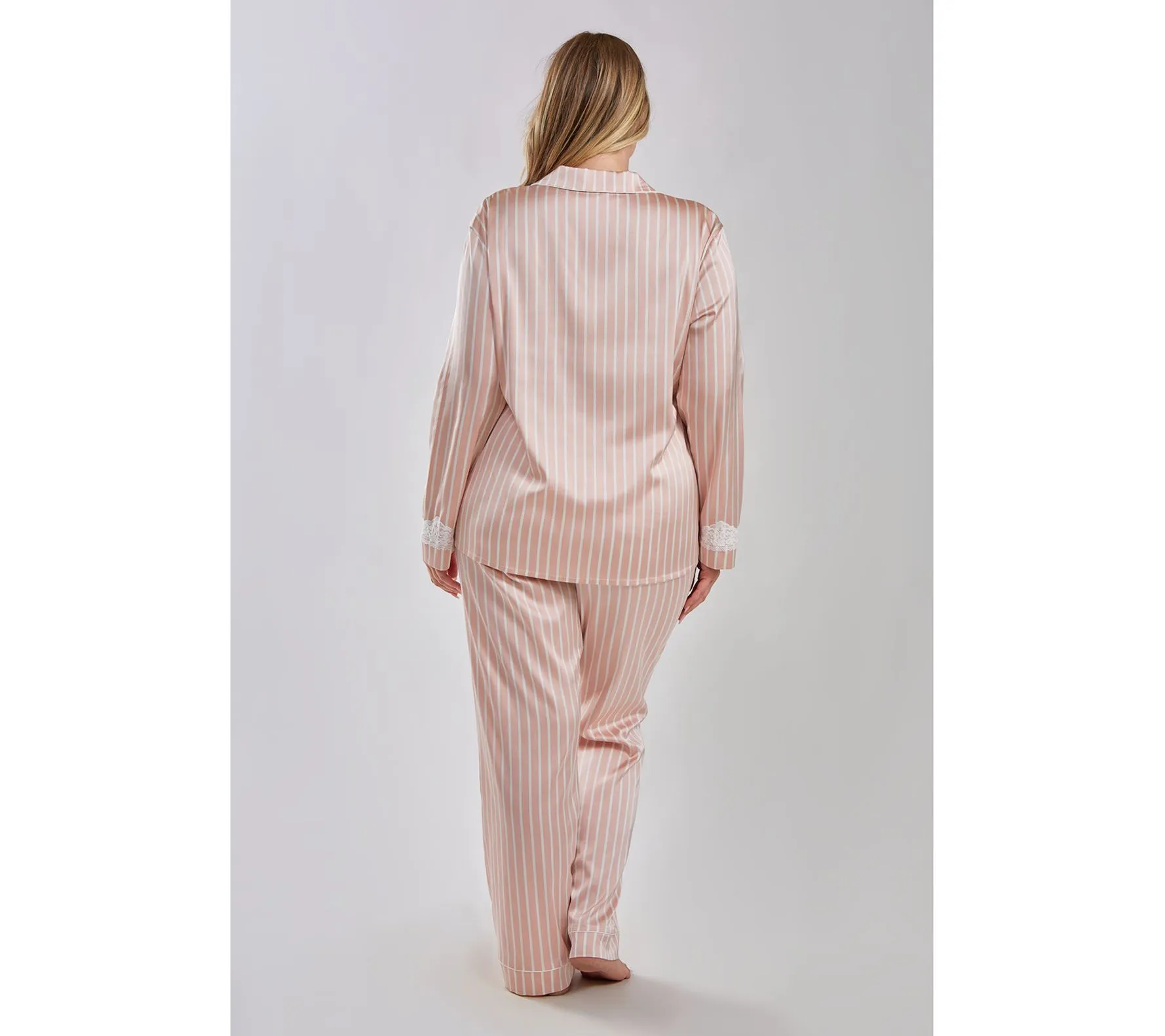 iCollection Striped Satin Button-Up Pajama Lou nge Set