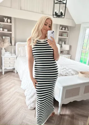 In The Style Stacey Black Knitted Stripped Maxi Dress