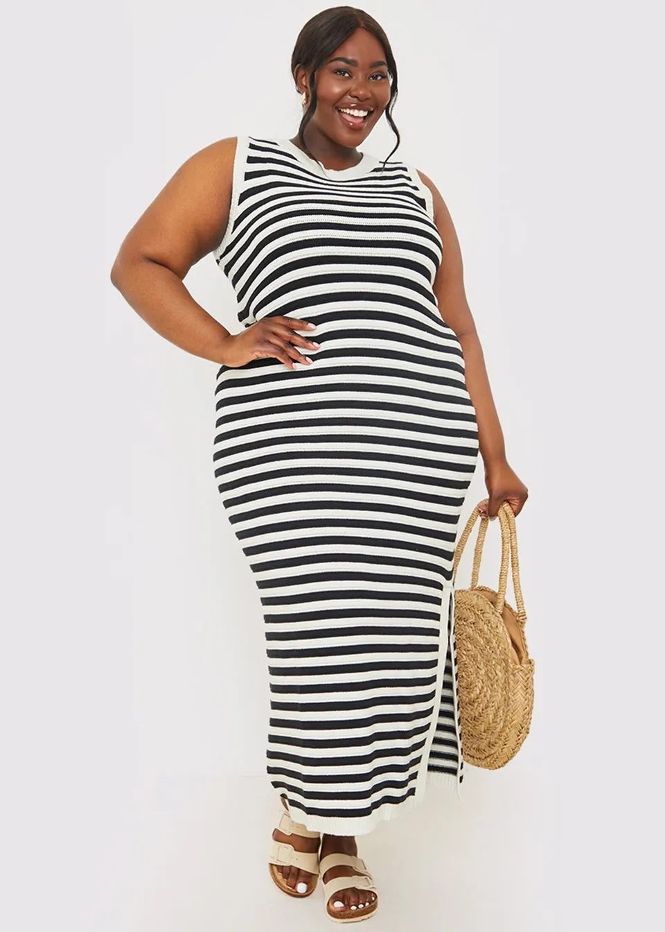 In The Style Stacey Black Knitted Stripped Maxi Dress