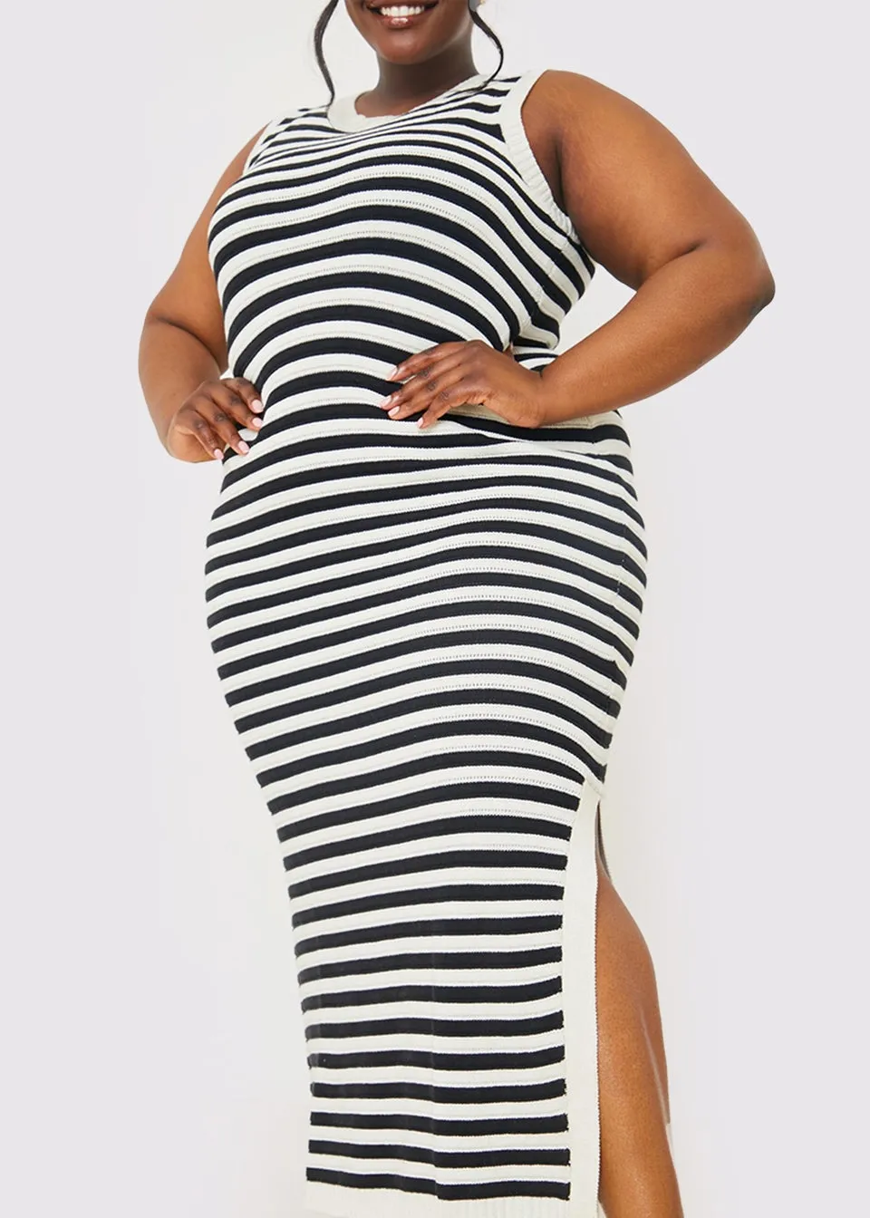 In The Style Stacey Black Knitted Stripped Maxi Dress