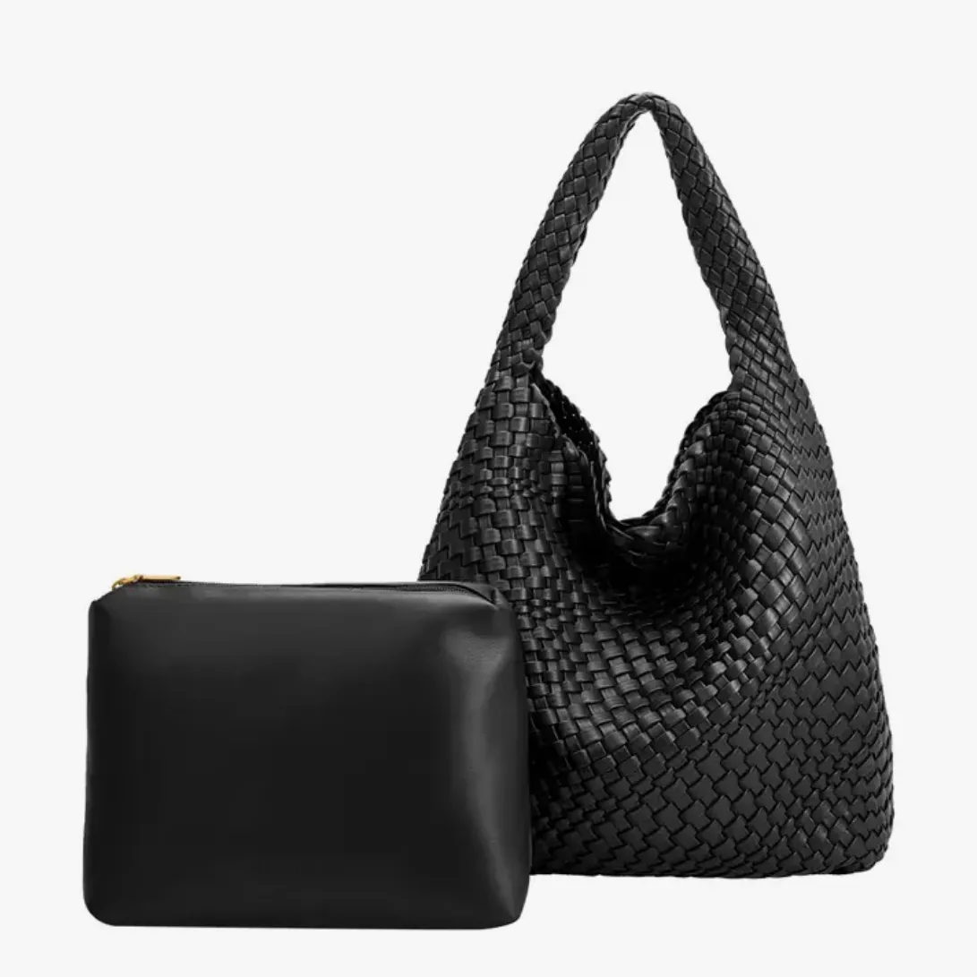 Johanna Recycled Vegan Leather Large Shoulder Bag- Black