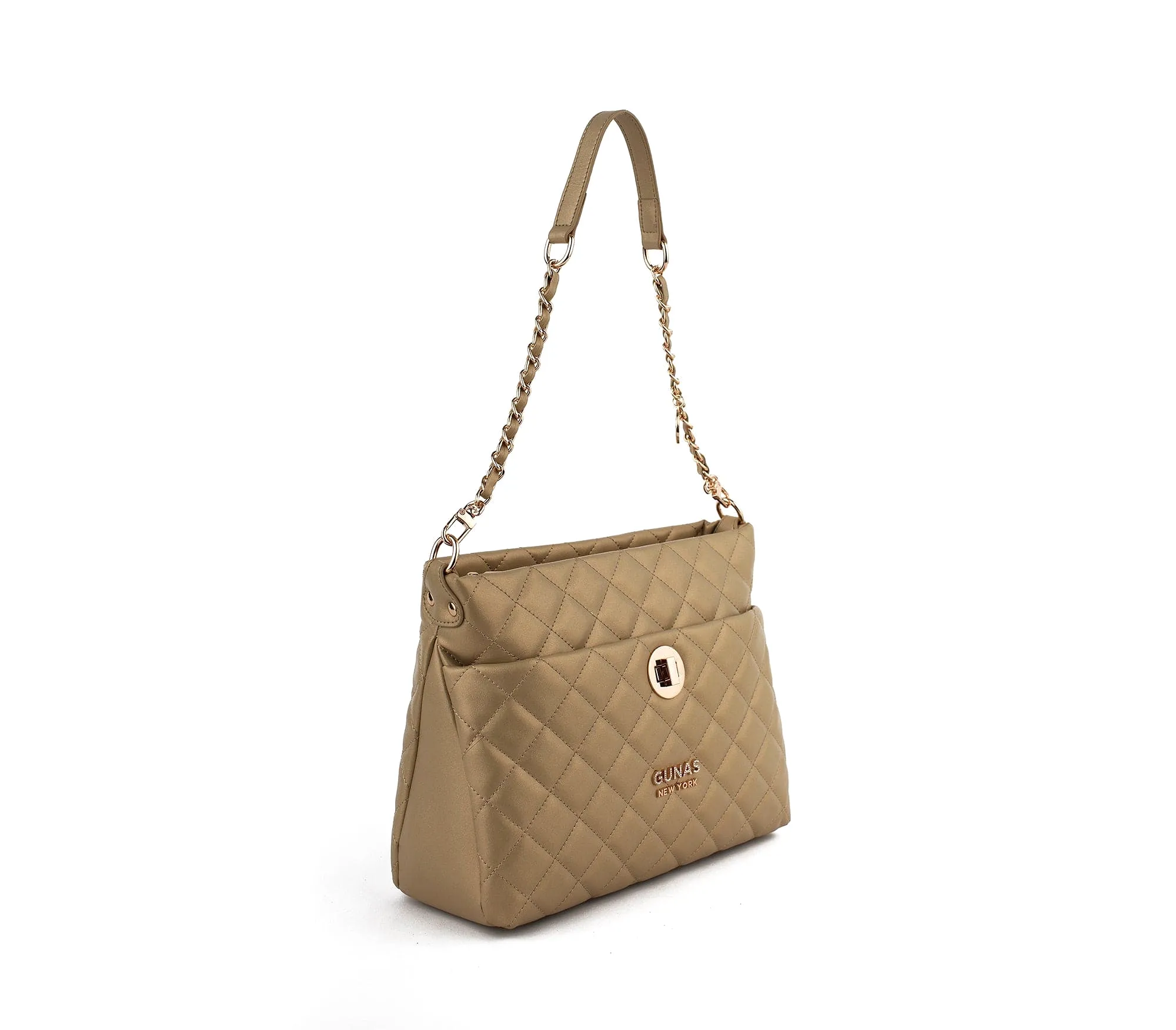 Koi Quilted Vegan Leather Shoulder Bag | Gold