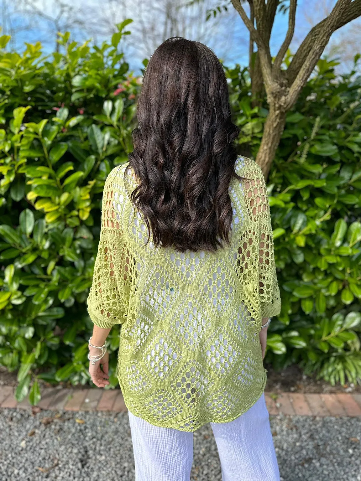 Lime Diamond Pattern Loose Knit Top Erin