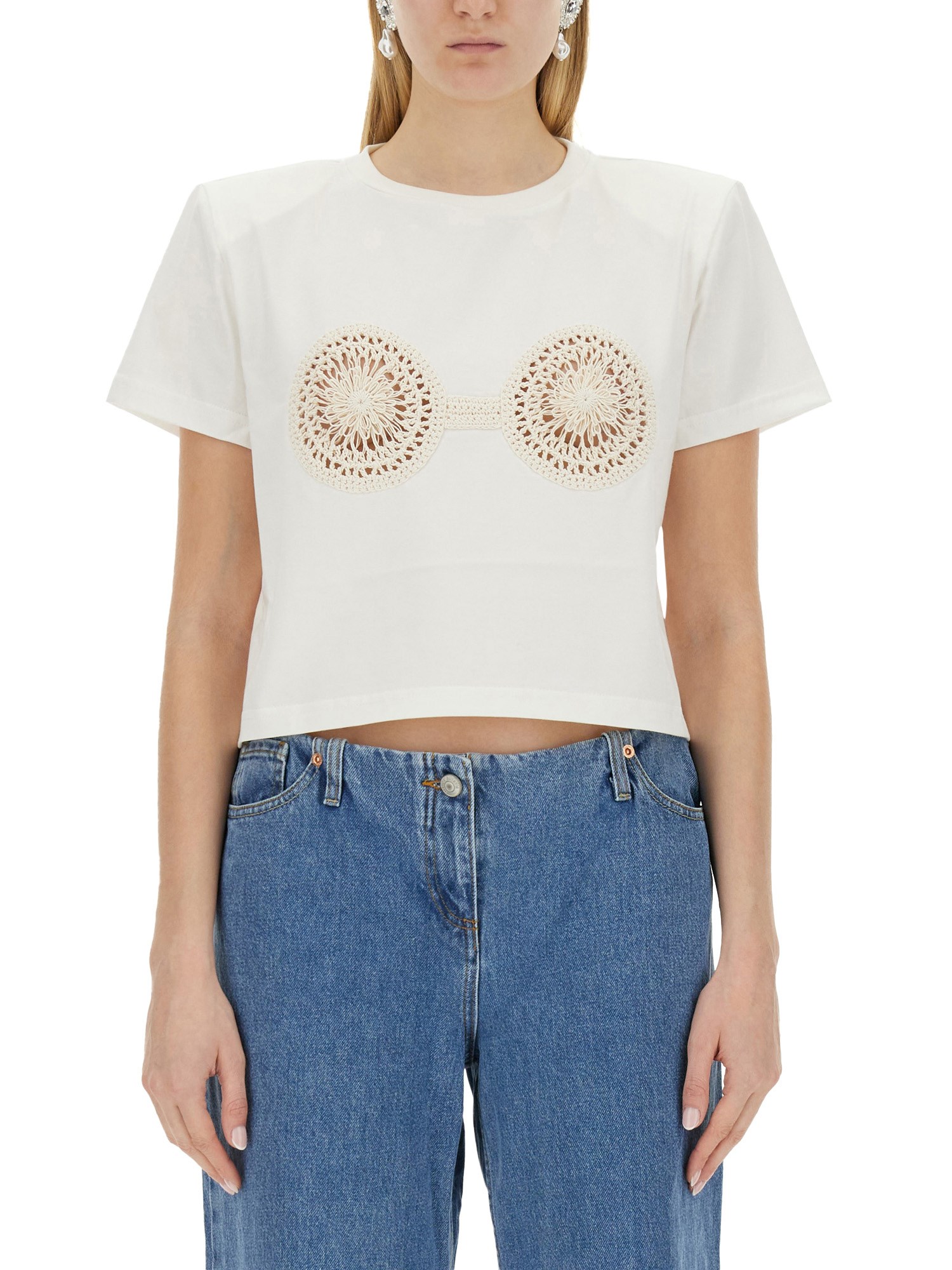 MAGDA BUTRYM    CROPPED COTTON JERSEY T-SHIRT WITH CROCHET BRA