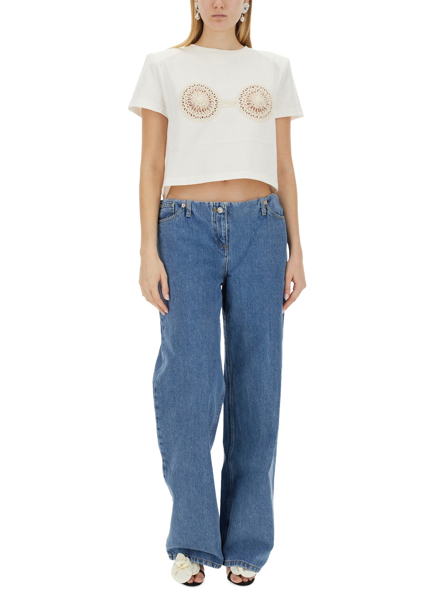 MAGDA BUTRYM    CROPPED COTTON JERSEY T-SHIRT WITH CROCHET BRA